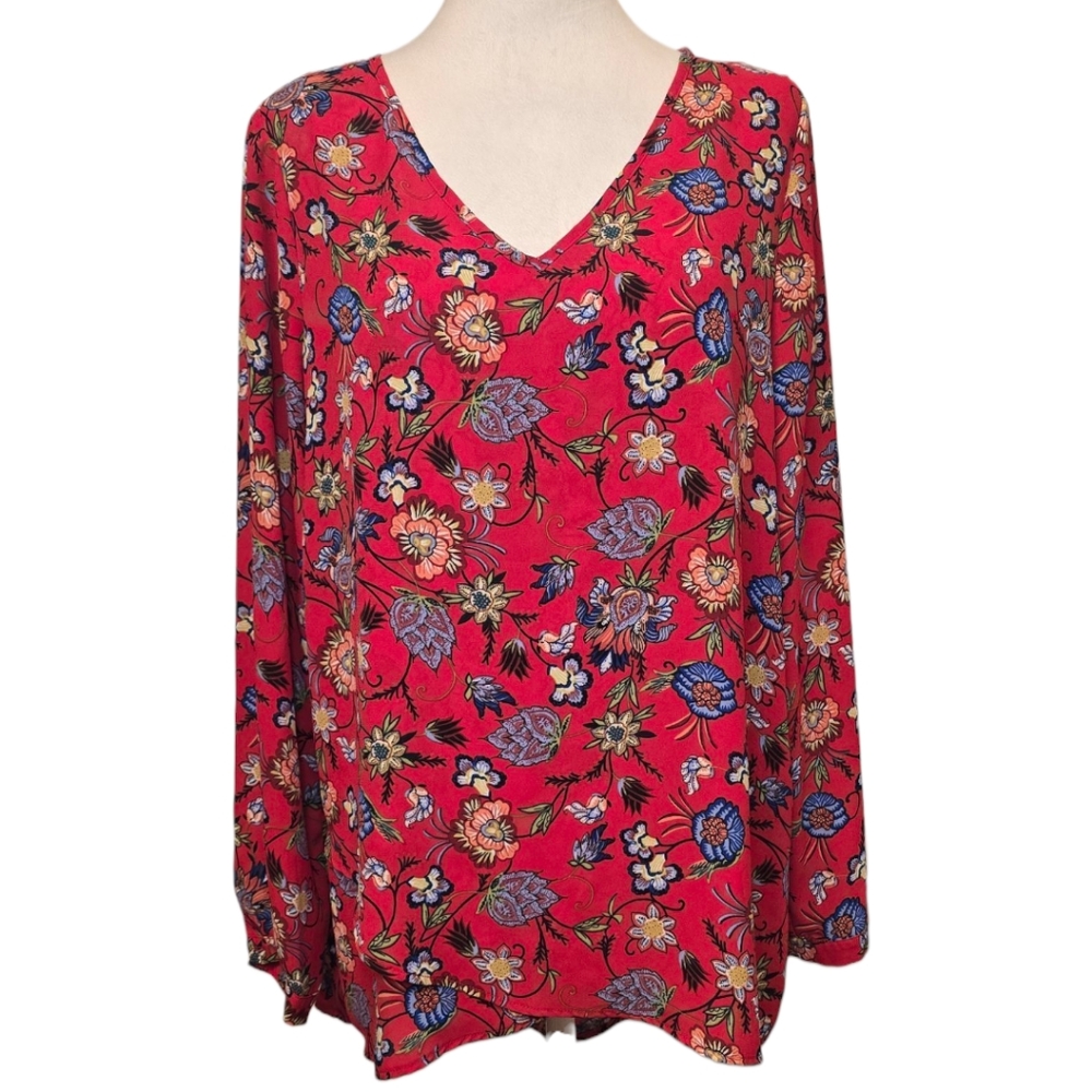 Chelsea & Theodore Floral Long‎ Sleeve Tunic Blouse Size Medium